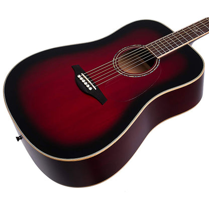 Vintage V501BGB Dreadnought Solid Sitka Acoustic Guitar Satin Burgundy Burst (V501 BGB)