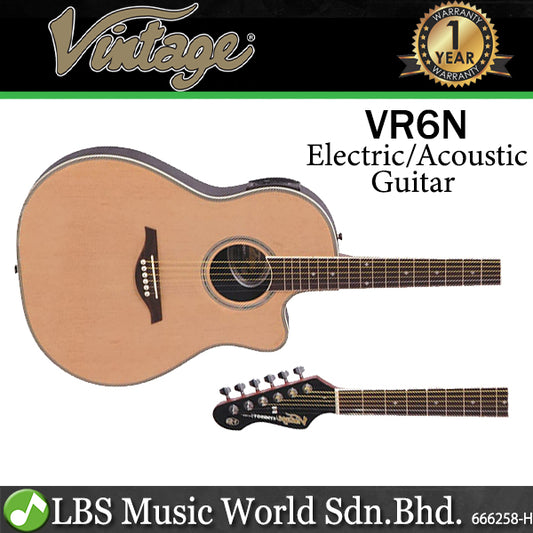 Vintage VR6N Synergy Bowlback Electro Acoustic Guitar Natural (VR 6N)