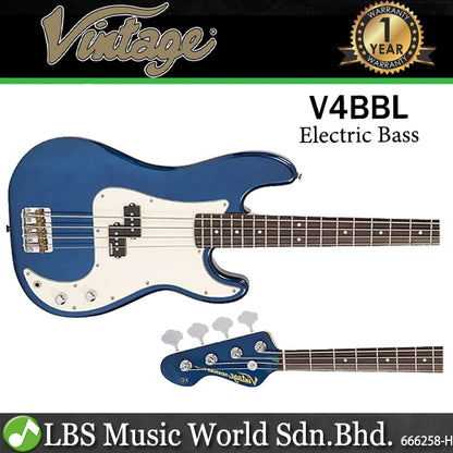 Vintage V4BBL Reissued Bolt On Alder Body 4-String Bass Guitar Basses Bayview Blue (V4 BBL)