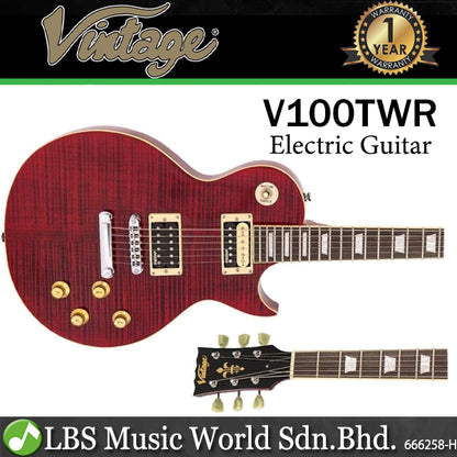 Vintage V100TWR Reissued Series Mahagony Body HH Pickup Electric Guitar Transparent Wine Red (V100 TWR)
