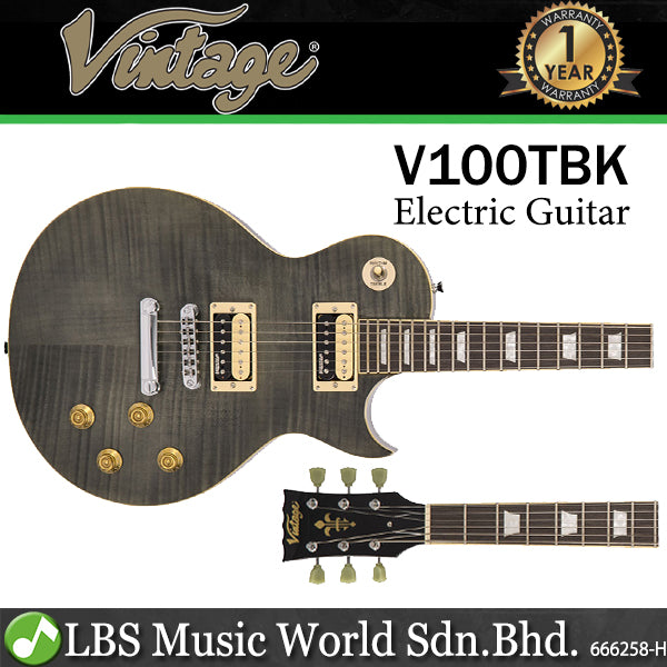 Vintage V100TBK Reissued Series Mahagony Body HH Pickup Electric Guitar Flamed Thru Black (V100 TBK)
