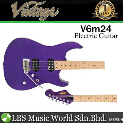 Vintage V6M24PL Reissued American Alder Body HH Pickup Electric Guitar Purple (V6M 24PL)