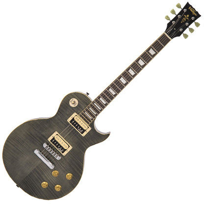Vintage V100TBK Reissued Series Mahagony Body HH Pickup Electric Guitar Flamed Thru Black (V100 TBK)