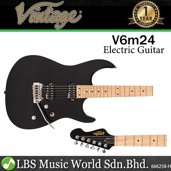 Vintage V6M24BK Reissued American Alder Body HH Pickup Electric Guitar Black (V6M 24BK)