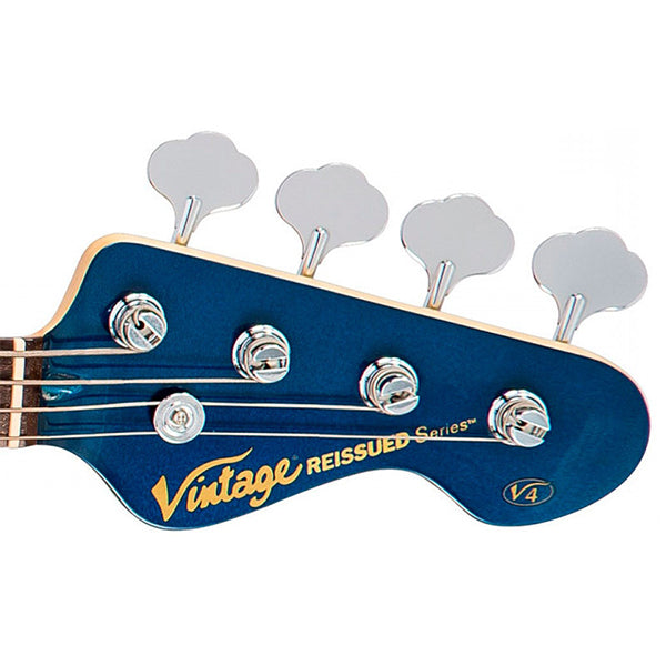 Vintage V4BBL Reissued Bolt On Alder Body 4-String Bass Guitar Basses Bayview Blue (V4 BBL)