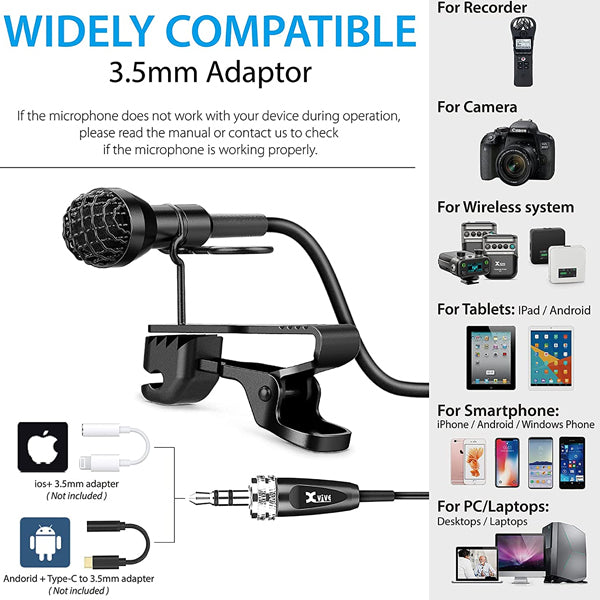 Xvive LV1 Professional Lavalier Microphone Omnidirectional Mic for Wireless System (LV 1)