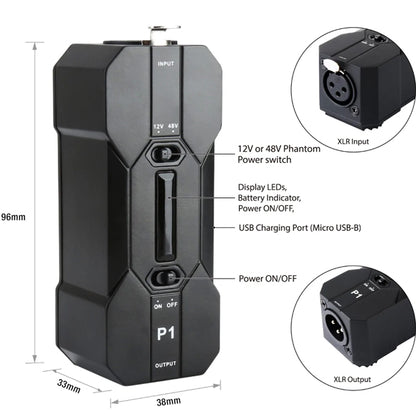 Xvive P1 Rechargeable Portable Phantom Power Supply for Condenser Microphones Mic (P 1)