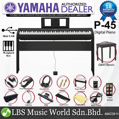 Yamaha P-45 88 Key Digital Piano Deluxe Package Full Professional Keyboard (P45 / P 45)