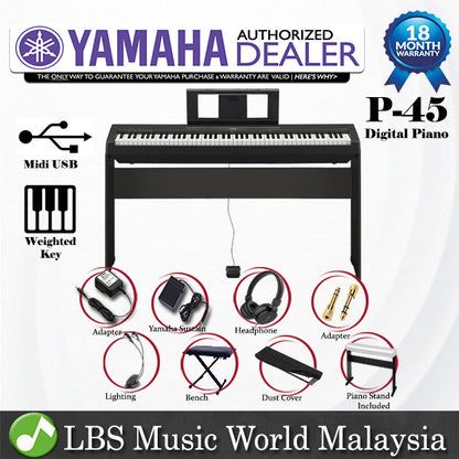 Yamaha P-45 88 Key Digital Piano Standard Plus Intermediate Package (P45 / P 45)