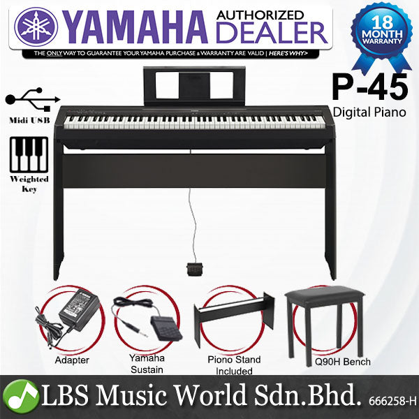 Yamaha P-45 88 Key Digital Piano Deluxe Package Full Professional Keyboard (P45 / P 45)