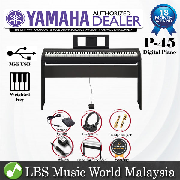 Yamaha P-45 88 Key Digital Piano Standard Package Beginner Keyboard (P45 / P 45)
