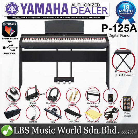 Yamaha P-125 Digital Piano With Bundle Package (P125 / P 125)