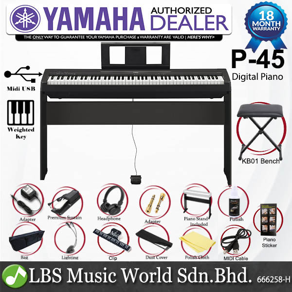 Yamaha P-45 88 Key Digital Piano Deluxe Package Full Professional Keyboard (P45 / P 45)