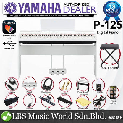 Yamaha P-125A 88 Key Digital Piano Bundle Package (P125 P 125)