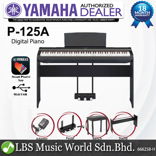 Yamaha P-125A 88 Keys Digital Piano Basic Package (P125 P-125)