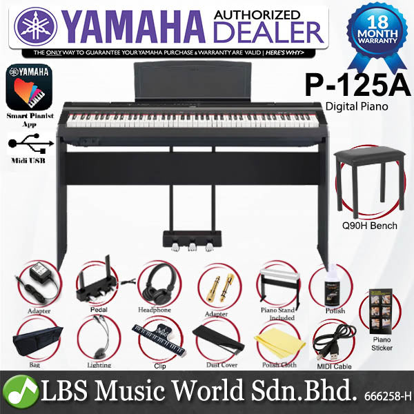 Yamaha P-125A 88 Key Digital Piano Complete Package (P125 P125A P-125)