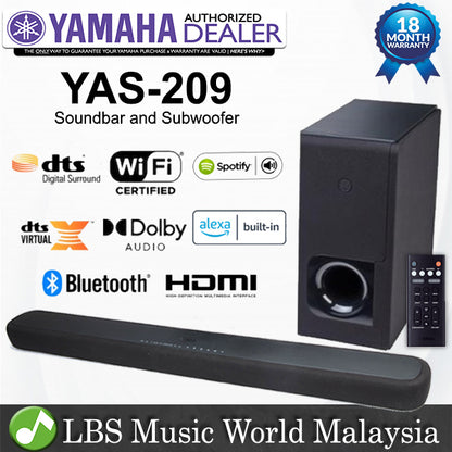 Yamaha YAS-209 Sound Bar Built In Alexa Dolby Audio with Wireless Subwoofer and Bluetooth (YAS209 YAS 209)