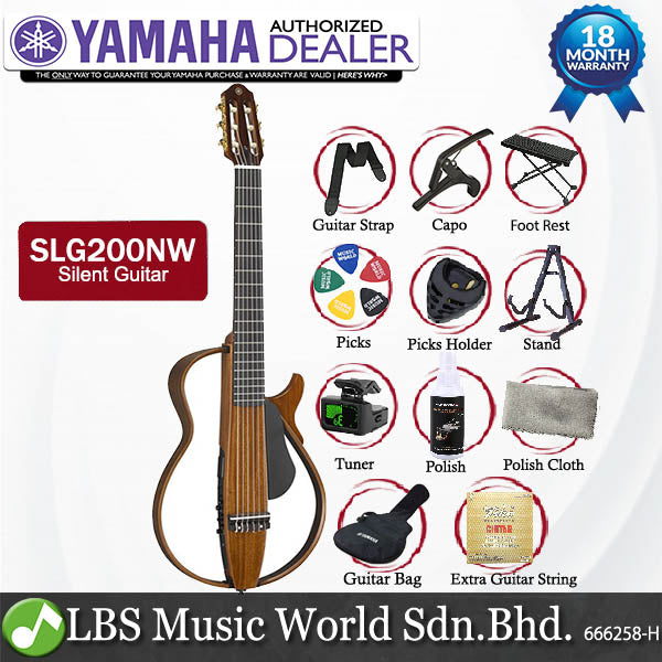 Yamaha SLG200NW Silent Classical Guitar Wide Nylon String with SRT Pickup - Natural Wide Nut
