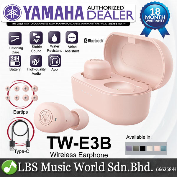 Yamaha TW-E3B True Wireless Earbuds with Charging Case, Mic and IPX5 Waterproof (TWE3B TW E3B)