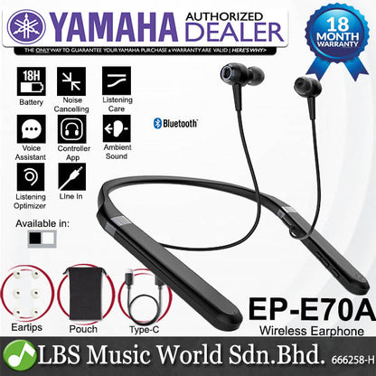 Yamaha EP-E70A Neckband In Ear Wireless Earphone with Bluetooth and Advance Noise Cancelling (EPE70A EP E70A)