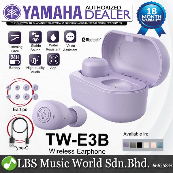 Yamaha TW-E3B True Wireless Earbuds with Charging Case, Mic and IPX5 Waterproof (TWE3B TW E3B)