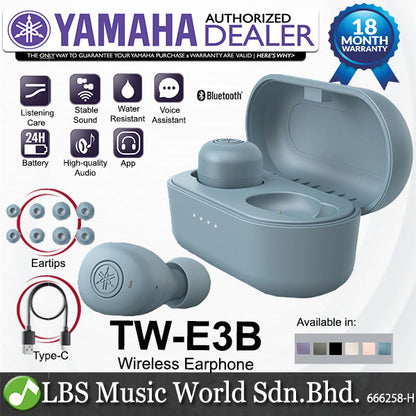 Yamaha TW-E3B True Wireless Earbuds with Charging Case, Mic and IPX5 Waterproof (TWE3B TW E3B)