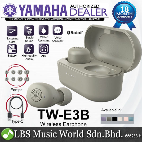 Yamaha TW-E3B True Wireless Earbuds with Charging Case, Mic and IPX5 Waterproof (TWE3B TW E3B)