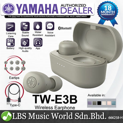 Yamaha TW-E3B True Wireless Earbuds with Charging Case, Mic and IPX5 Waterproof (TWE3B TW E3B)
