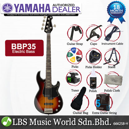 Yamaha BBP35 5 String Electric Bass Guitar With Hardcase - Vintage Sunburst