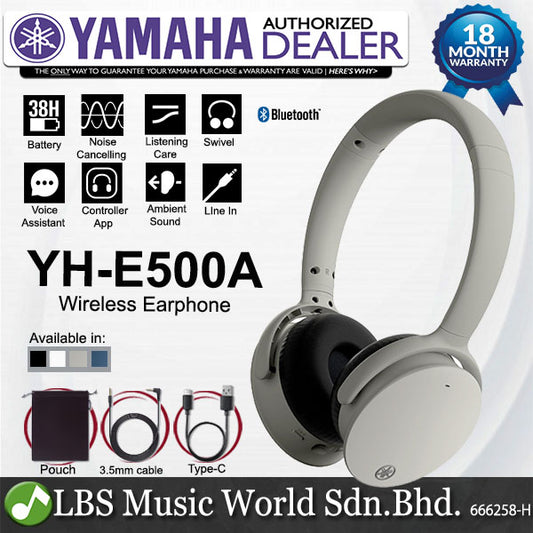 Yamaha YH-E500A Over Ear Wireless Headphone with Bluetooth and Noise Cancelling (YHE500A YH E500A)