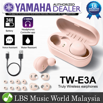 Yamaha TW-E3A True Wireless Earbuds Earphones with Charging Case and IPX5 Waterproof (TWE3A)