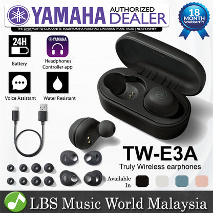 Yamaha TW-E3A True Wireless Earbuds Earphones with Charging Case and IPX5 Waterproof (TWE3A)