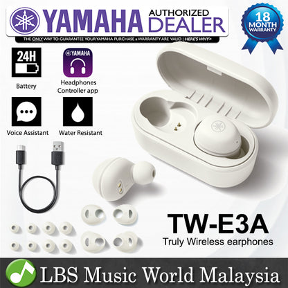 Yamaha TW-E3A True Wireless Earbuds Earphones with Charging Case and IPX5 Waterproof (TWE3A)