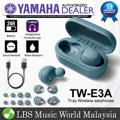 Yamaha TW-E3A True Wireless Earbuds Earphones with Charging Case and IPX5 Waterproof (TWE3A)