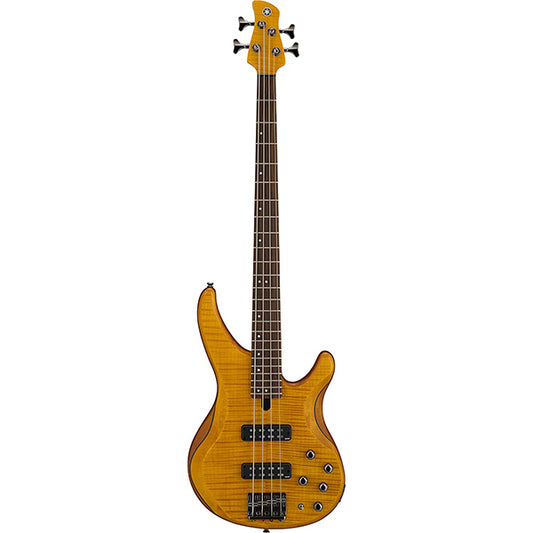 Yamaha TRBX604FM 4 String Active Electric Bass Guitar with Flamed Maple Top Matte Amber (TRBX604 FM)