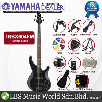 Yamaha TRBX604FM 4 String Active Electric Bass Guitar with Flamed Maple Top Translucent Black (TRBX604 FM)