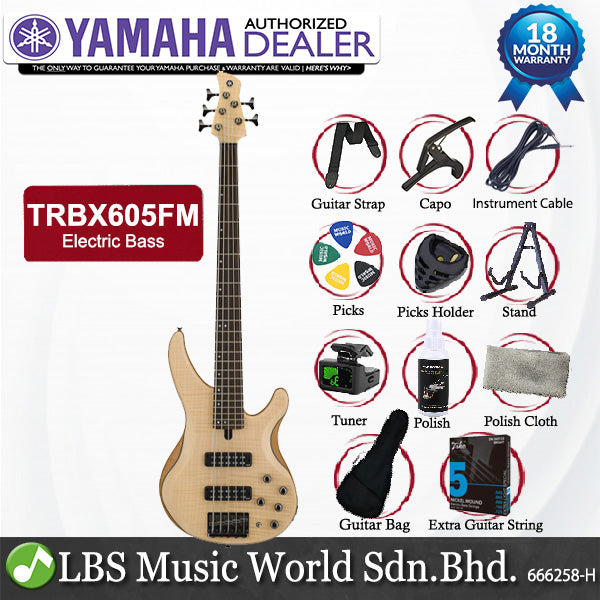 Yamaha TRBX605FM 5 String Electric Active Bass Guitar Flamed Maple Top Natural Satin (TRBX605 FM)