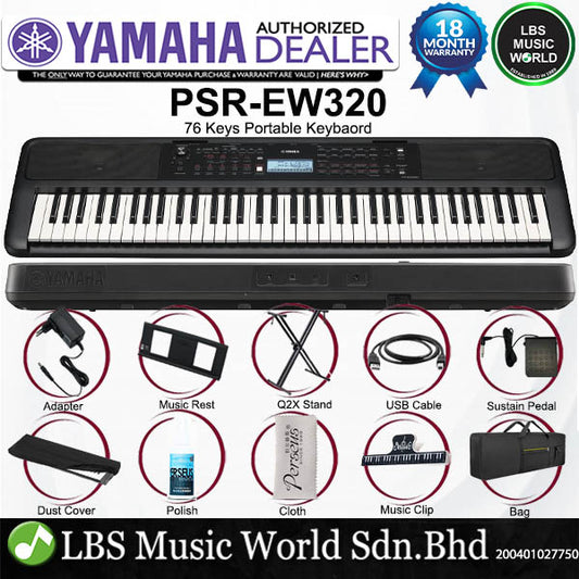 Yamaha PSR-EW320 76 Key Portable Arranger Keyboard Deluxe Package (PSREW320 PSR EW320)