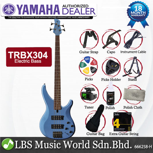 Yamaha TRBX304 4 String Electric Bass Guitar Mahogany Body with 2 Humbucking Pickup - Factory Blue (TRBX 304)