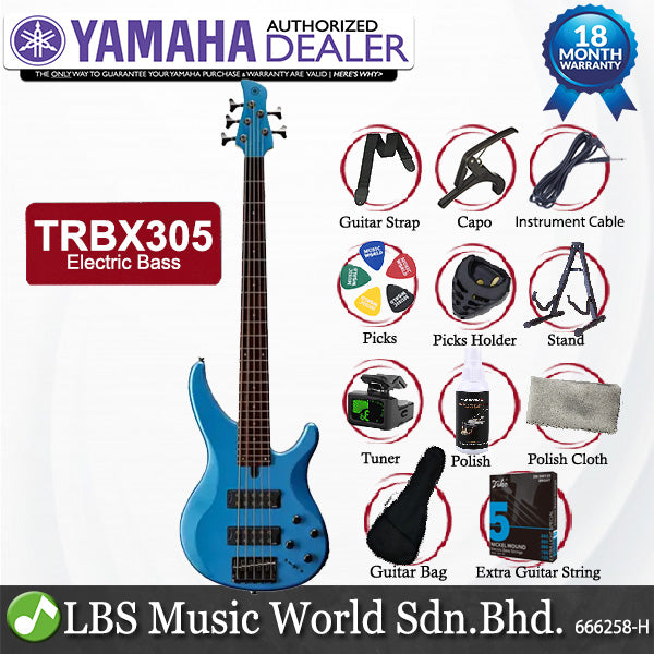 Yamaha TRBX305 5 String Electric Bass Guitar Mahogany Body with 2 Humbucking Pickup - Factory Blue (TRBX 305)