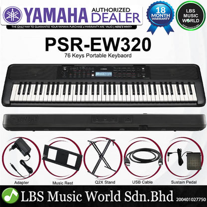 Yamaha PSR-EW320 76 Key Portable Keyboard Intermediate Package (PSREW320 PSR EW320)
