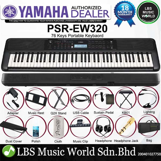 Yamaha PSR-EW320 76 Key Digital Electronic Portable Keyboard Complete Package (PSREW320 PSR EW320)