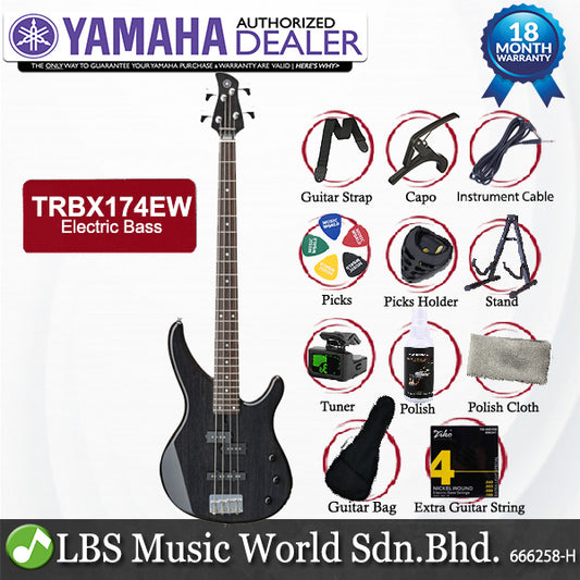 Yamaha TRBX174EW 4 String Flamed Mango Top SS Pickup Electric Bass Guitar Black (TRBX174 EW)