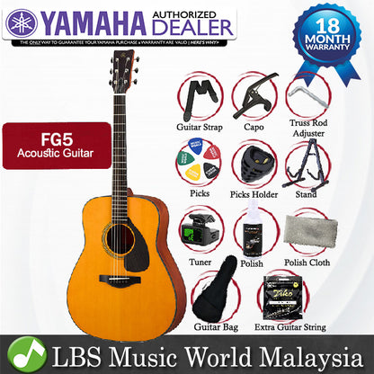 Yamaha Red Label FG5 41" Dreadnought Solid Sitka Spruce Top Acoustic Guitar (FG 5)
