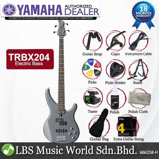 Yamaha TRBX204 4 String Basswood Electric Bass Guitar Bright Gray Metallic (TRBX 204)