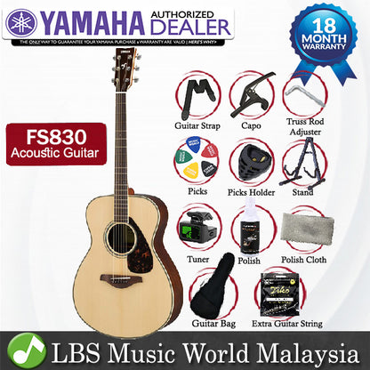 Yamaha FS830 40" Concert Solid Spruce Top Acoustic Guitar - Natural (FS 830)