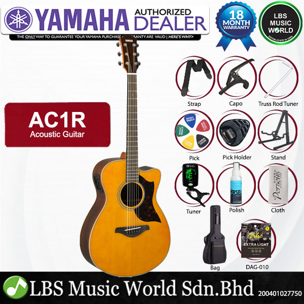 Yamaha AC1R 41" Concert Solid Sitka Spruce Top Acoustic Guitar With Pickup Natural