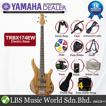 Yamaha TRBX174EW 4 String Flamed Mango Top SS Pickup Electric Bass Guitar Natural (TRBX174 EW)