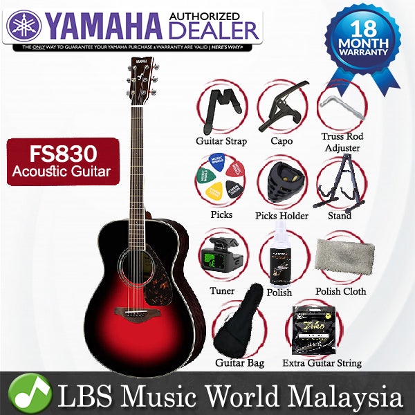 Yamaha FS830 40" Concert Solid Spruce Top Acoustic Guitar- Red Burst (FS 830)