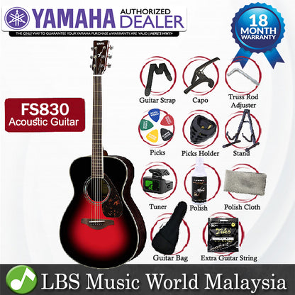 Yamaha FS830 40" Concert Solid Spruce Top Acoustic Guitar- Red Burst (FS 830)